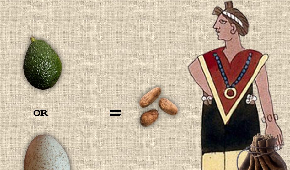 Screenshot from digital presentation showing what an Aztec could buy with three cocoa beans.
